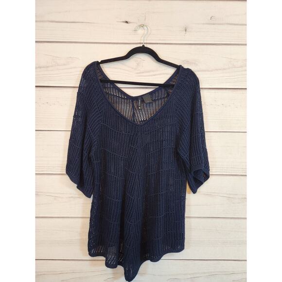 New Directions Women's Blue Netted‎ V-neck Pullover Sweater Size L - Picture 1 of 5